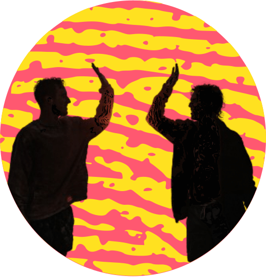 two people high five in shadow with finger print design background.