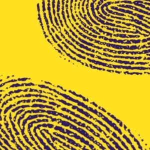 Blue finger prints on yellow background