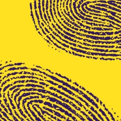 Blue finger prints on yellow background