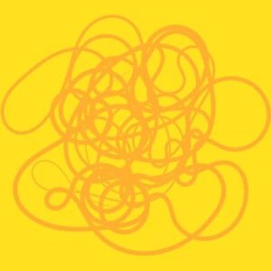 Yellow background with orange squiggle