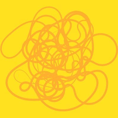 Yellow background with orange squiggle